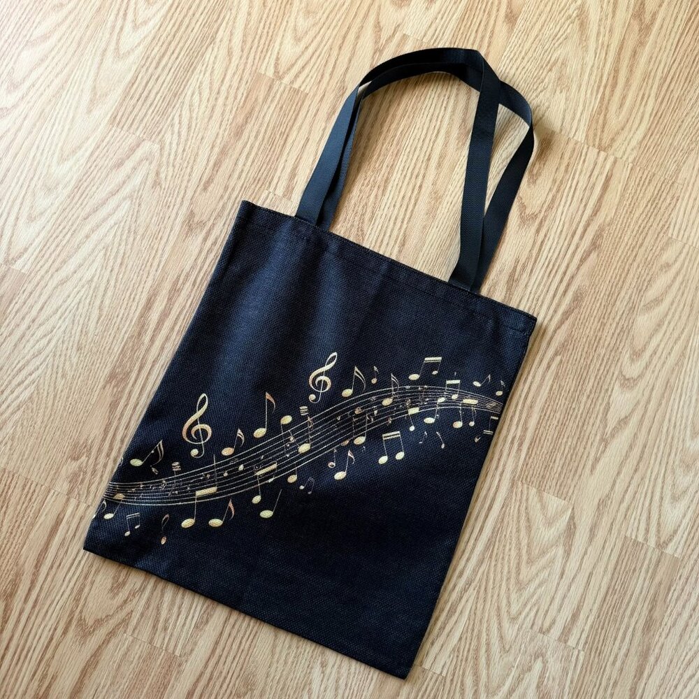 Black Music Notes Tote Bag Reusable Carryall 16 x 14 Inches Durable Polyester - Picture 8 of 9